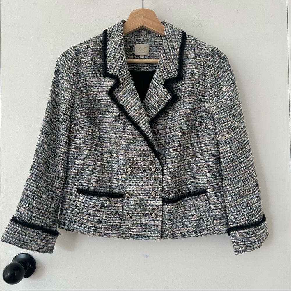 ANTHROPOLOGIE BLUE TWEED BLAZER SIZE 2